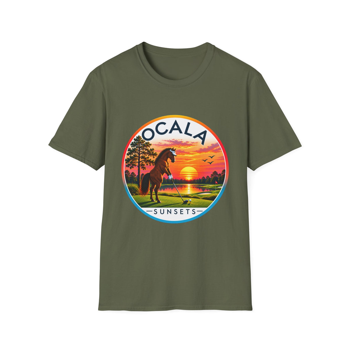Ocala Sunsets Horse T-Shirt | Florida Sunset Retro Circle Design