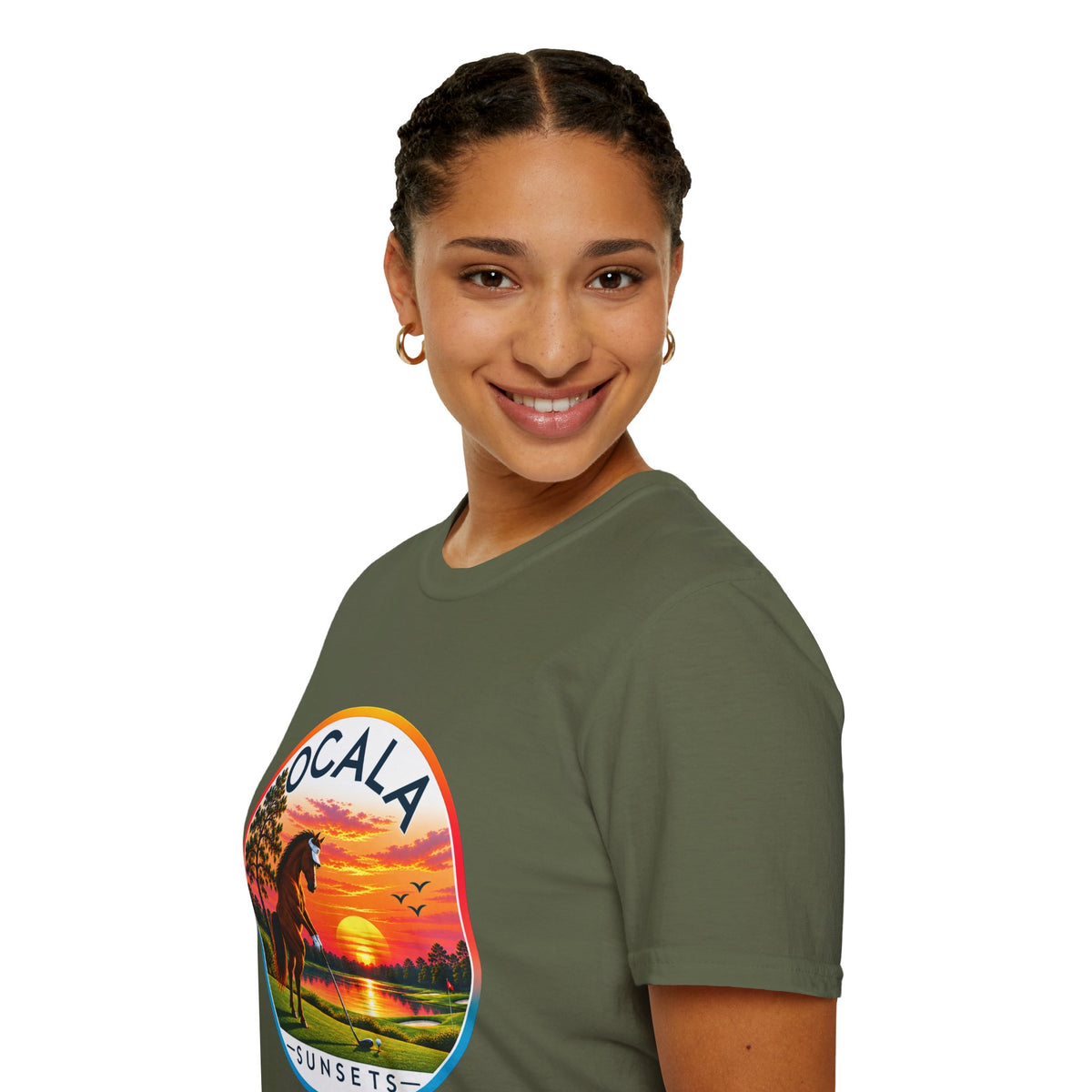 Ocala Sunsets Horse T-Shirt | Florida Sunset Retro Circle Design