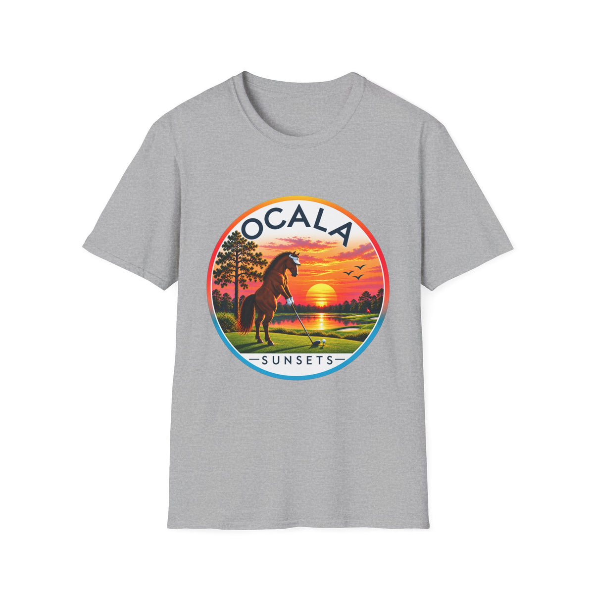 Ocala Sunsets Horse T-Shirt | Florida Sunset Retro Circle Design