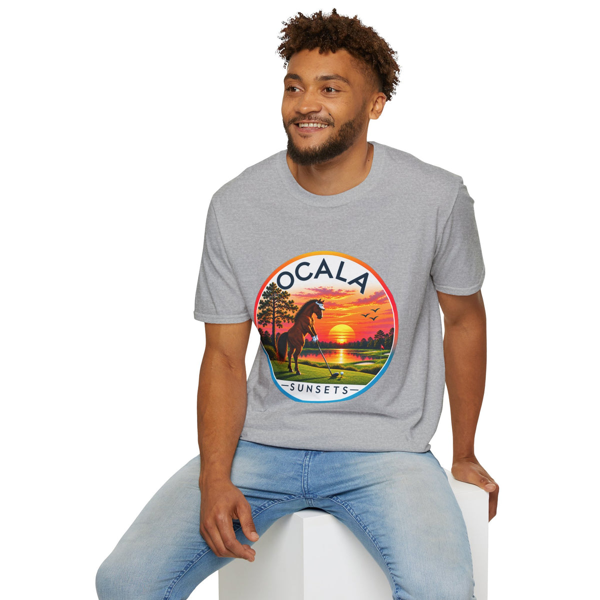 Ocala Sunsets Horse T-Shirt | Florida Sunset Retro Circle Design