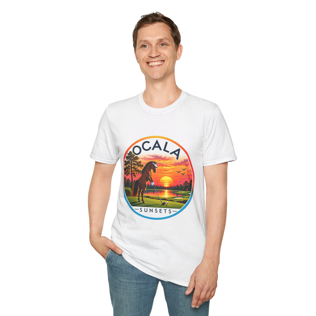 Ocala Sunsets Horse T-Shirt | Florida Sunset Retro Circle Design