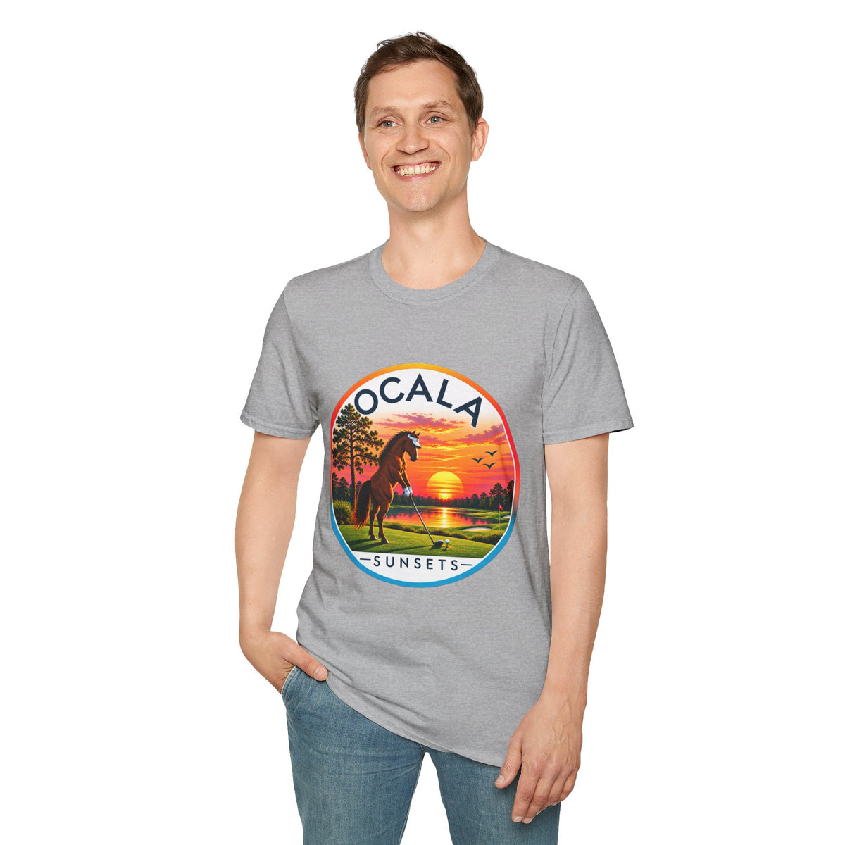 Ocala Sunsets Horse T-Shirt | Florida Sunset Retro Circle Design