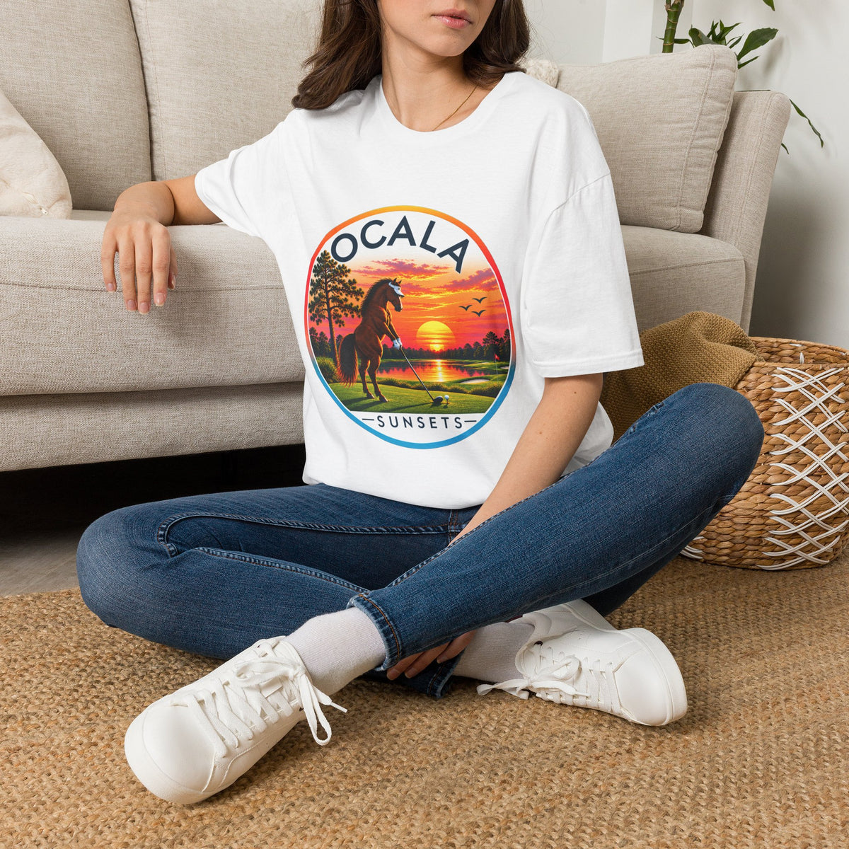 Ocala Sunsets Horse T-Shirt | Florida Sunset Retro Circle Design