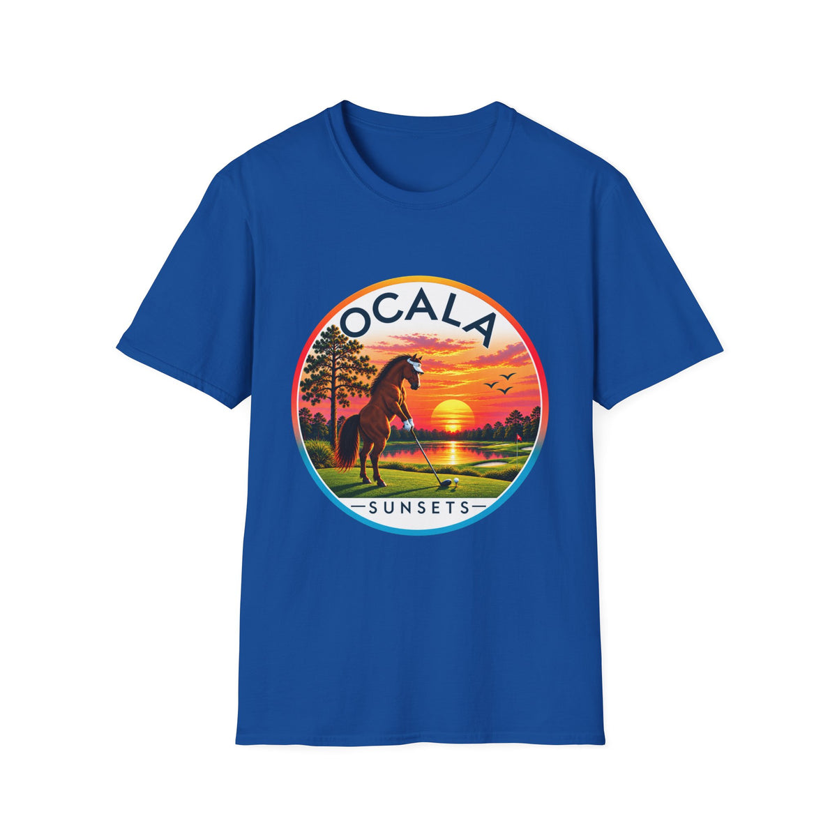 Ocala Sunsets Horse T-Shirt | Florida Sunset Retro Circle Design