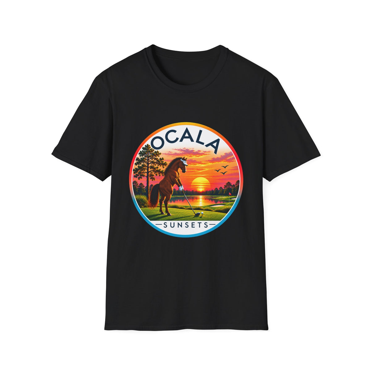 Ocala Sunsets Horse T-Shirt | Florida Sunset Retro Circle Design