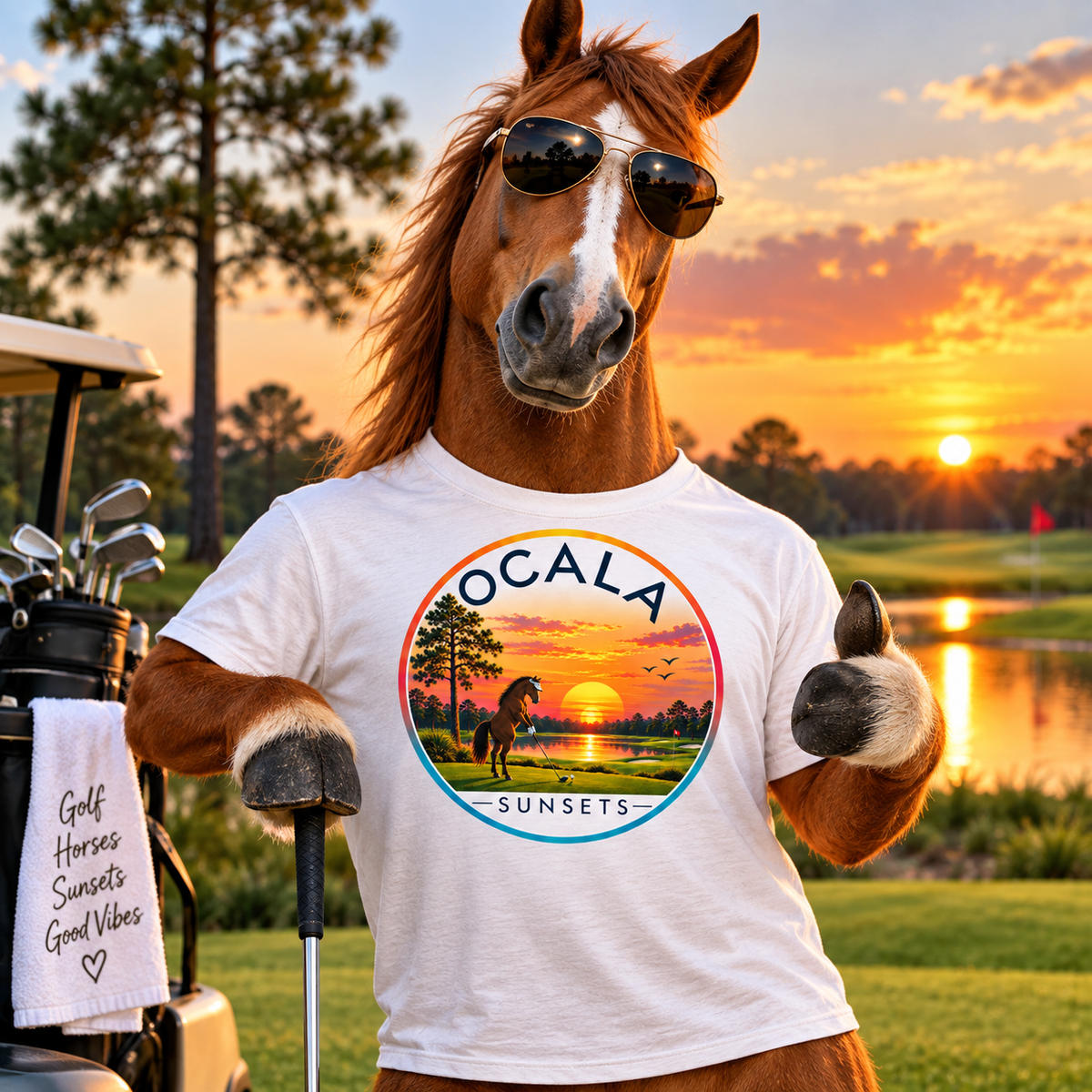 Ocala Sunsets Horse T-Shirt | Florida Sunset Retro Circle Design
