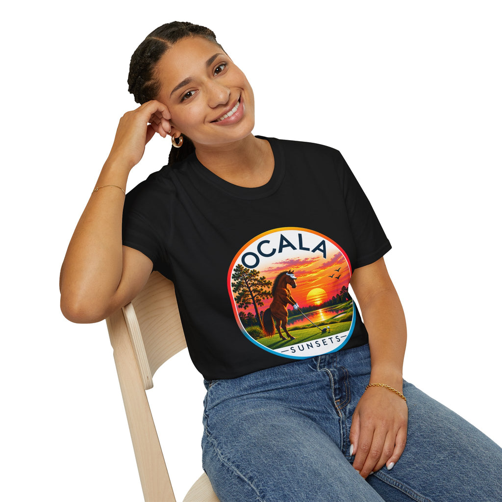 Ocala Sunsets Horse T-Shirt | Florida Sunset Retro Circle Design