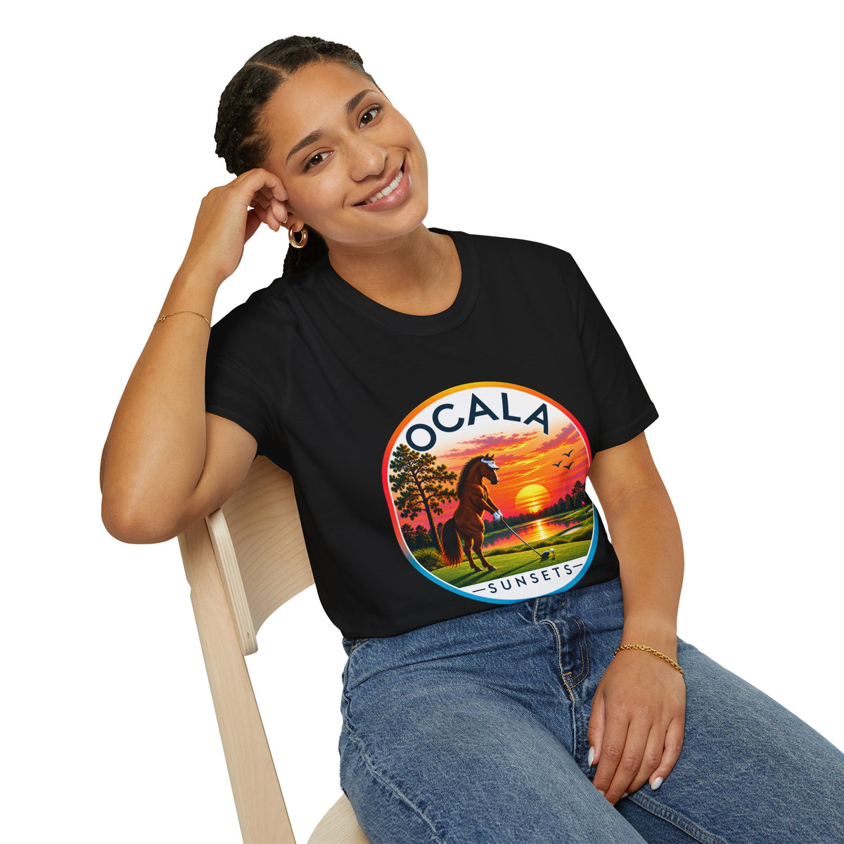 Ocala Sunsets Horse T-Shirt | Florida Sunset Retro Circle Design