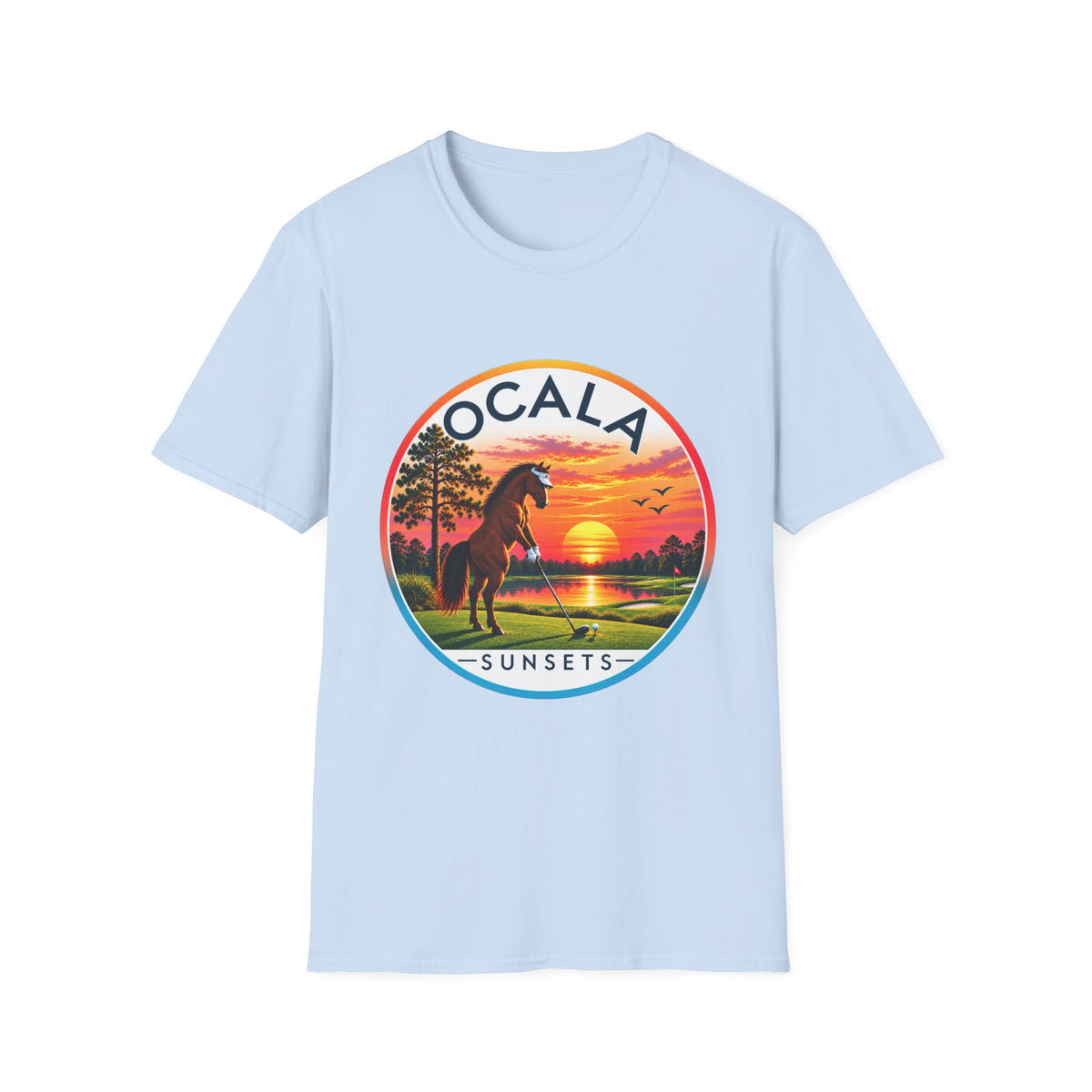 Ocala Sunsets Horse T-Shirt | Florida Sunset Retro Circle Design